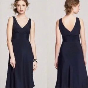 J Crew A-Line Navy Sophia Midi Silk Formal Dress